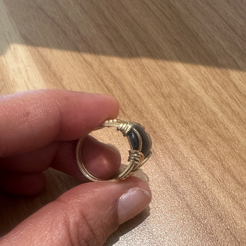 Gold plated sterling silver wire-Wrapped Ring with blue Stone